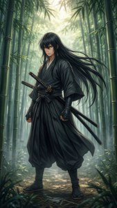 一位传统动漫少年武士身处迷雾竹林之中。 — iPhone 5 壁紙