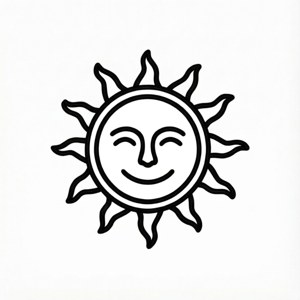 A simple black line art sun emoji on white for a clean wallpaper. — Tecno Phantom 壁紙