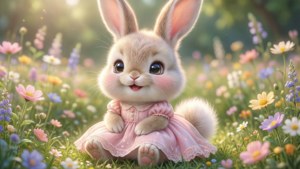 可愛的卡哇伊兔兔在晴朗的花園中享受陽光。 — 卡哇伊 壁紙