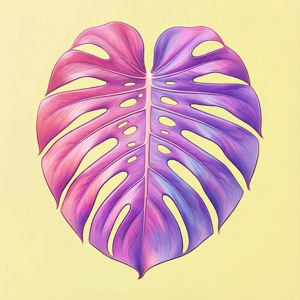 热带龟背竹叶片轮廓，搭配黄色背景上的粉彩渐变。 — 华为nova Flip S 壁紙