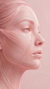 简约风格的粉红抽象人脸，现代且富有艺术感。 — 淺粉美學 壁紙