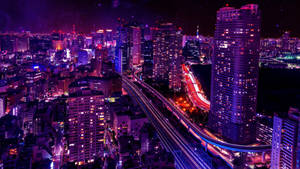 紫色日本美學城市夜景 — 暗紫美學 壁紙