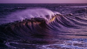 黄昏时分，一道染上紫色调的海浪，既磅礴又宁静。 — 紫色 壁紙