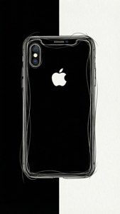 一幅極簡線條繪製的iPhone XR，黑白配色，優雅藝術桌布。