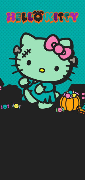 绿色 Hello Kitty 万圣节僵尸壁纸 — iPhone 15 壁紙
