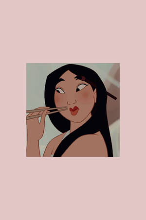 美式卡通漂亮花木兰用筷子吃饭 — 美學 壁紙