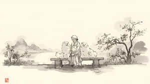 寧靜、祥和、亞洲風格、背景、極簡、插畫、自然、4K自然、自然之愛、自然風景、禪意、女性、狗、犬類藝術、藝術、風景、繪畫、傳統 — 狗 壁紙