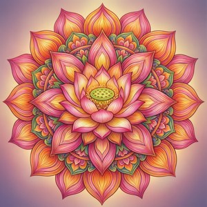 围绕嗡符号的复杂花卉曼陀罗，色彩鲜艳。 — 华为nova Flip S 壁紙