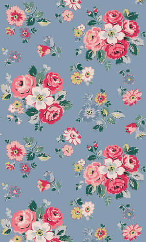 藍色背景上的花卉圖案 — 花朵 iPhone 壁紙