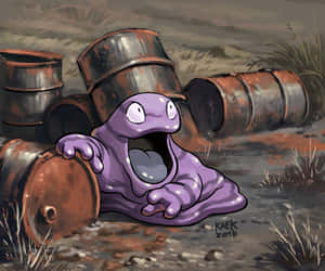 被垃圾桶包围的 Grimer — 紫色 壁紙
