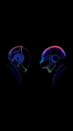 AMOLED 桌布，Daft Punk 以藍、紫、綠等發光色彩呈現