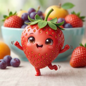 可爱的草莓与水果朋友们一起跳舞，充满趣味。 — 卡哇伊 壁紙