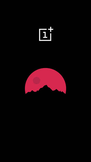 AMOLED桌布，粉紅月亮與OnePlus標誌，黑色背景。