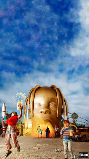 酷炫的HD Astroworld桌布，包含 amusement park 和 Travis Scott 雕像頭部。 — 寒冷 壁紙