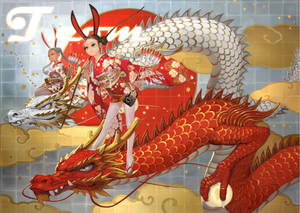 金色鳞片的日本龙艺术 — 日本龍 壁紙