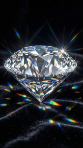 黑底上綻放彩虹光芒的鑽石，OLED 的深邃黑色讓閃耀更為突出。