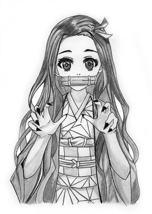 铅笔素描绘制的鬼灭之刃祢豆子 — 鬼灭之刃 炭治郎 壁紙