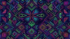 超寬螢幕的現代抽象霓虹幾何圖案桌布。