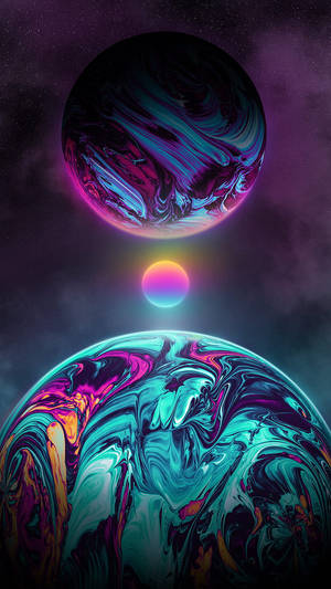 霓虹月亮與明亮行星桌布