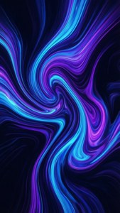 在暗色背景上呈现霓虹蓝与紫色漩涡的鲜艳抽象流体艺术，专为iPhone Xs设计。