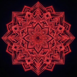 黑色背景上精細的霓虹紅幾何曼荼羅，迷幻且冥想般的設計。 — 霓虹红 壁紙