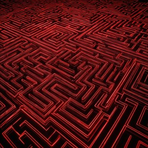 令人著迷的霓虹紅迷宮圖案，帶有發光的線條。 — 霓虹红 壁紙
