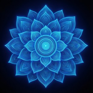 發光的霓虹藍蓮花曼陀羅 — 霓虹蓝 壁紙