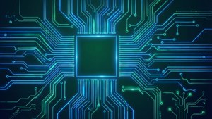 發光的霓虹藍色電路板 — 霓虹藍美學 壁紙