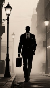 黑色動畫 noir 風格桌布，霧中身穿西裝的男子。 — 黑色动漫 壁紙
