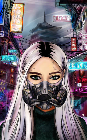 賽博龐克中的面具虛構女士 — 荣耀 Pad 20 壁紙