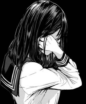黑白制服中的悲伤动漫女孩