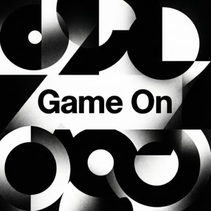 黑白抽象幾何圖案，搭配粗體「Game On」文字。 — OLED 壁紙