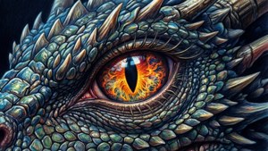 近距離描繪龍眼的酷炫畫作，帶有熾熱細節。